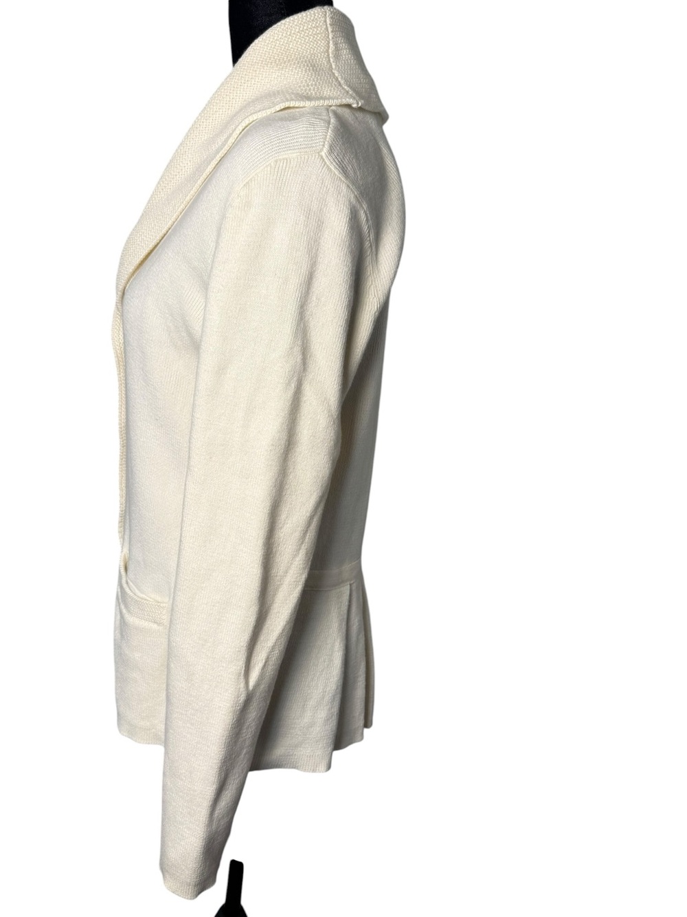 Chaps Classics Off-White Cotton Chunky Knit Button-Up Cardigan with Pleated Back - Picture 3 of 12